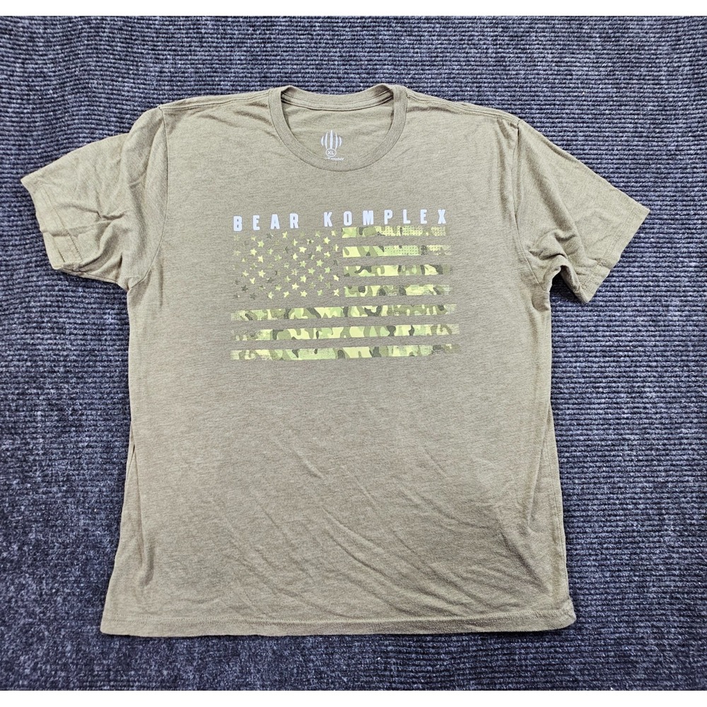 Bear KompleX Patriot Series Camo Flag T-Shirt Unisex XL Olive Green Crew Neck